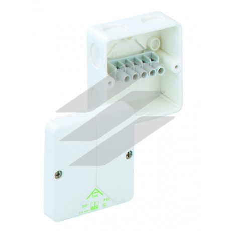 Розподільча коробка Aboх 025-2.5²/w (80х80х52мм), клема 5х2.5мм² (4х1.5²-4х2.5² на кожний полюс), полістирол, 8 метричних вводів (7-М20, 1-М20 на днищі), IP65, біла, Spelsberg